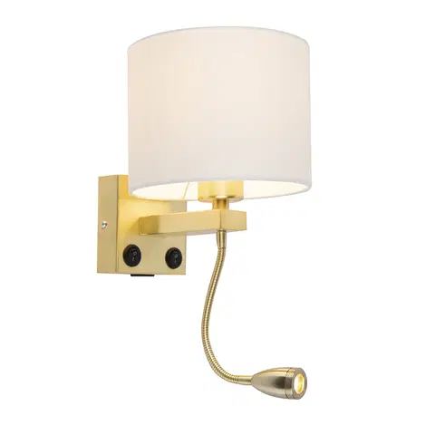 Nastenne lampy Zlaté nástenné svietidlo USB s bielym tienidlom - Brescia Combi