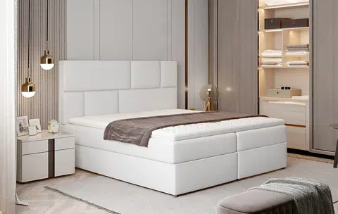 Postele NABBI Ferine 145 čalúnená manželská posteľ s úložným priestorom biela