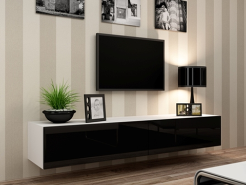 TV stolíky CAMA MEBLE Vigo 180 tv stolík na stenu biela / čierny lesk
