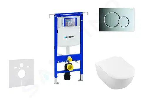 Záchody GEBERIT - Duofix Modul na závesné WC s tlačidlom Sigma01, lesklý chróm + Villeroy Boch - WC a doska, DirectFlush, SoftClose, CeramicPlus 111.355.00.5 NI2