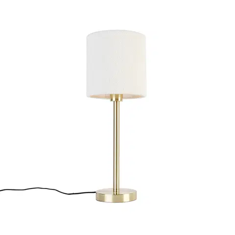 Stolove lampy Klasická stolná lampa z mosadze s tienidlom biela 20 cm - Simplo