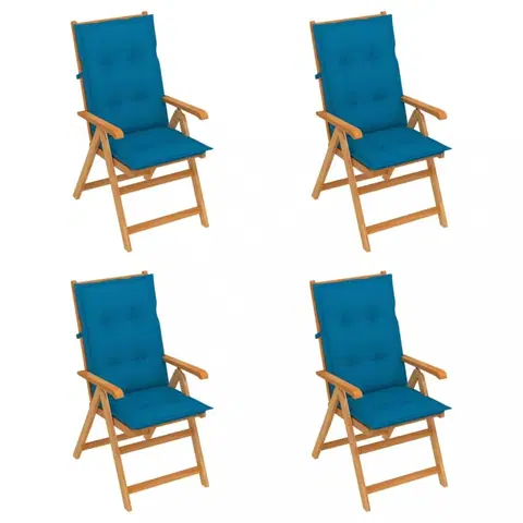 Zahradné stoličky Skladacia záhradná stolička 4 ks s poduškami Dekorhome Svetlo modrá