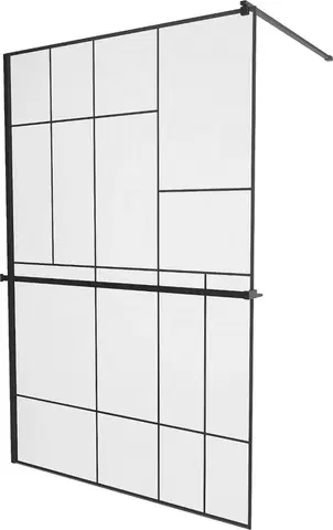 Sprchové dvere MEXEN/S - KIOTO Sprchová zástena WALK-IN s poličkou a držiakom uterákov 120 x 200, transparent/čierna 8 mm, čierna 800-120-121-70-78