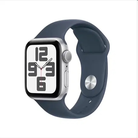 Inteligentné hodinky Apple Watch SE GPS 40mm Silver Aluminium Case with Storm Blue Sport Band - M/L