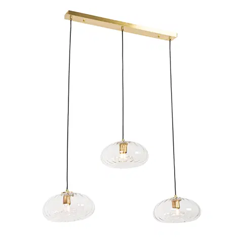 Zavesne lampy Závesná lampa zlatá so skleneným podlhovastým 3-svetlom - Ayesha