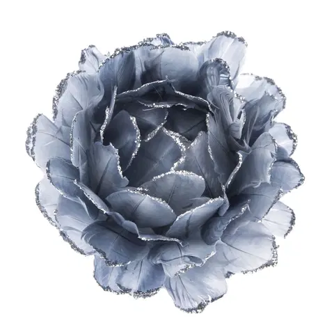 Vianočné dekorácie Závesný kvet z peria sivo - modrá, 8 cm