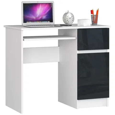 Písacie stoly Dizajnový písací stôl PIXEL90P, biely / grafit lesk