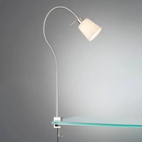 Stolové lampy s klipom FISCHER & HONSEL Upínacia lampa Jam, tienidlo z ľanu nikel/piesková