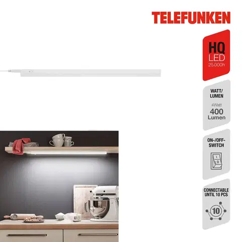 Osvetlenie kuchynskej linky Telefunken LED osvetlenie pod skrinku Hephaistos, biele, dĺžka 57 cm