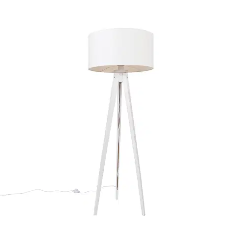 Stojace lampy Moderná stojaca lampa statív biela s bielym tienidlom 50 cm - Tripod Classic