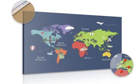 Obrazy na korku Obraz na korku  mapa sveta s dominantami