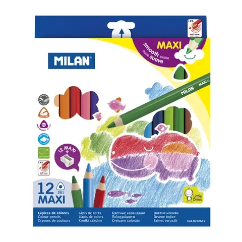 Hračky MILAN - Pastelky Maxi trojhranné 12 ks + orezávatko