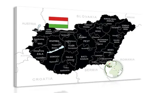 Obrazy mapy Obraz štýlová čierna mapa Maďarska