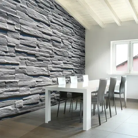 Tapety s imitáciou tehly, kameňa a betónu Fototapeta šedá kamenná stena - Grey stone wall
