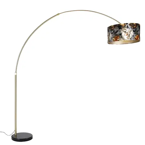 Oblúkové lampy Oblúková lampa mosadz s čiernym odtieňom kvetinový vzor 50 cm - XXL