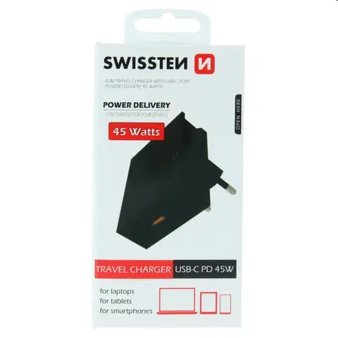 Nabíjačky pre mobilné telefóny Rýchlonabíjačka Swissten Power Delivery 3.0 pre Apple s USB-C, 45 W, čierna 22050300