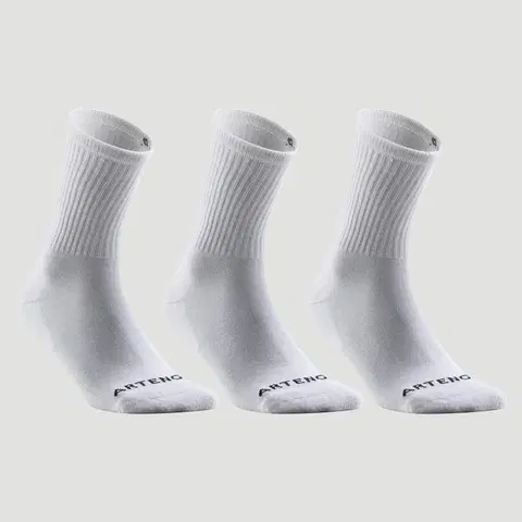bedminton Vysoké športové ponožky RS 100 3 páry biele