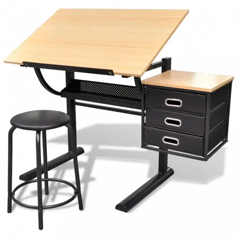 Detské stoly a stoličky Náklopný kresliace stôl so stoličkou a zásuvkami Dekorhome