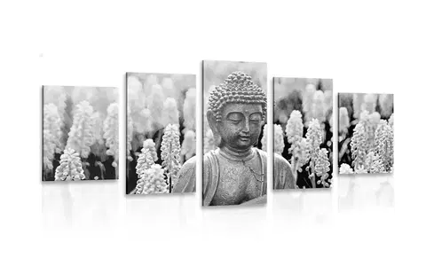 Čiernobiele obrazy 5-dielny obraz jin a jang Budha v čiernobielom prevedení