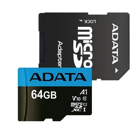 Pamäťové karty ADATA Micro SDXC Premier 64GB + SD adaptér, UHS-I A1, Class 10 - rýchlosť 85 MB/s (AUSDX64GUICL10A1-RA1)