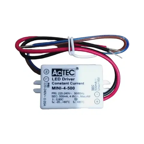 Napájacie zdroje s konštantným prúdom AcTEC AcTEC Mini LED budič CC 500mA, 4 W, IP65