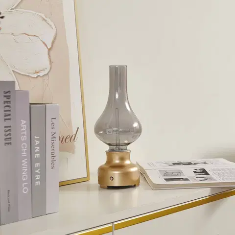 Stolové lampy Lindby Nabíjateľná stolová lampa Lindby LED Maxentius v zlatej farbe s dotykovým