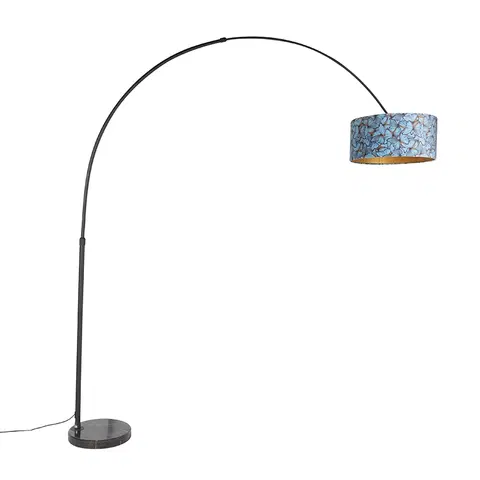 Oblúkové lampy Oblúková lampa čierny zamatový odtieň motýľ so zlatom 50 cm - XXL
