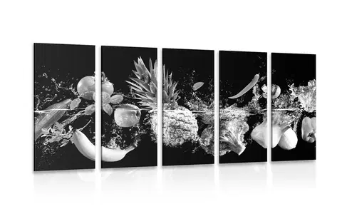 Čiernobiele obrazy 5-dielny obraz organické ovocie a zelenina v čiernobielom prevedení