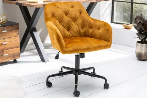 Kancelárske stoličky LuxD Dizajnová kancelárska stolička Kiara horčicový zamat