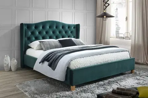 Manželské postele ASPENA VELVET čalúnená posteľ 160, zelený zamat
