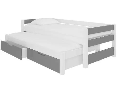 Postele NABBI Filis detská posteľ s prístelkou 90x200 cm biela / sivá