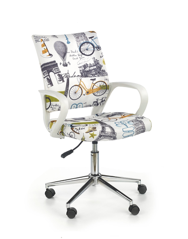 Kancelárske stoličky HALMAR Ibis detská stolička na kolieskach s podrúčkami biela / vzor Paríž