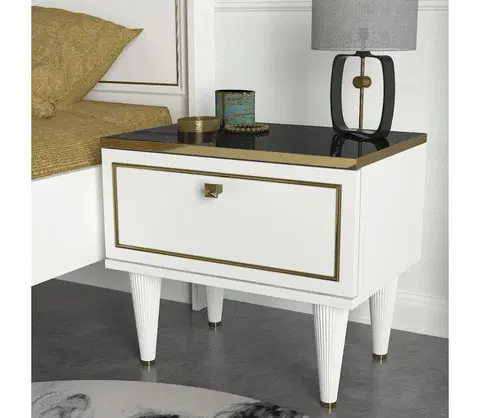 Nočné stolíky  Nočný stolík RAVENNA 47,2x50 cm biela/čierna/zlatá 
