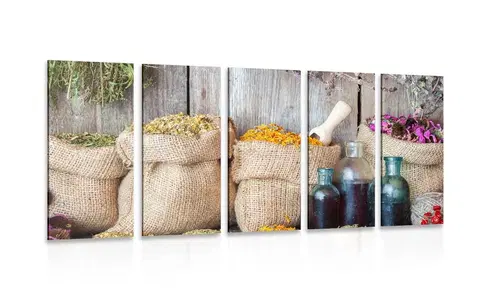 Obrazy jedlá a nápoje 5-dielny obraz liečivé bylinky