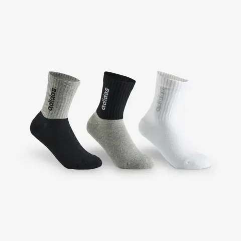 bedminton Detské športové ponožky vysoké 3 páry čierne, sivé, biele