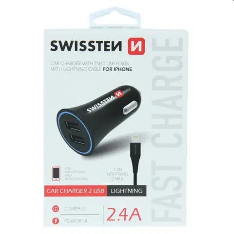 Nabíjačky pre mobilné telefóny Autonabíjačka Swissten 2.4A s 2 x USB a kábel Lightning 20110910