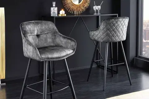 Barové stoličky LuxD Dizajnová barová stolička Natasha sivý zamat