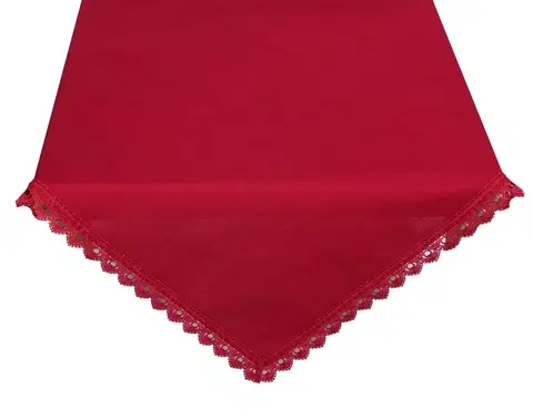 Obrusy Obrus celoročný, Dorka s čipkou, červený 40 x 140 cm