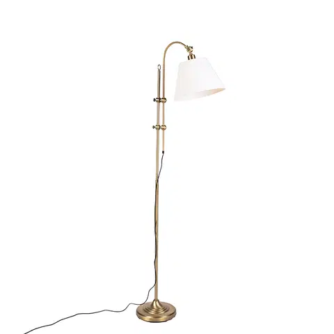 Stojace lampy Klasická stojaca lampa bronzová s bielym tienidlom - Ashley