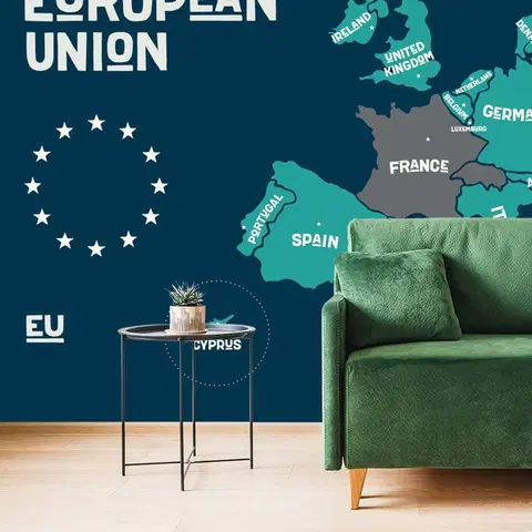 Tapety mapy Tapeta náučná mapa s názvami krajín EÚ