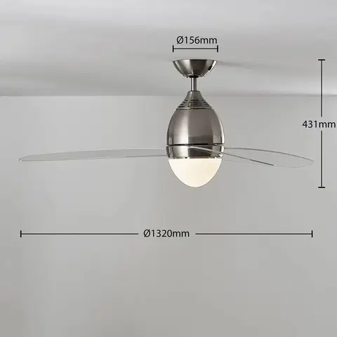 Stropné ventilátory so svetlom Lindby Stropný ventilátor Piara, osvetlený, číry