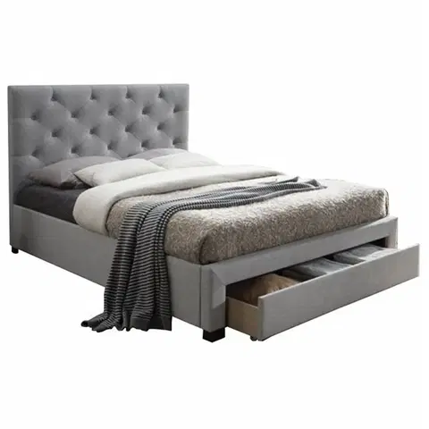 Postele Moderná posteľ s úložným priestorom, sivá látka, 180x200, SANTOLA