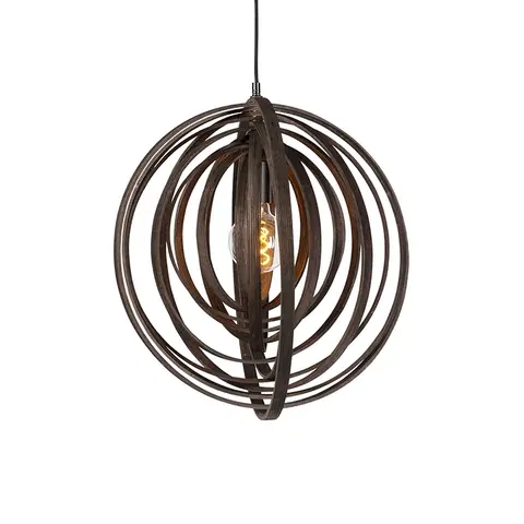 Zavesne lampy Dizajnové kruhové závesné svietidlo hnedé drevo - Usporiadanie