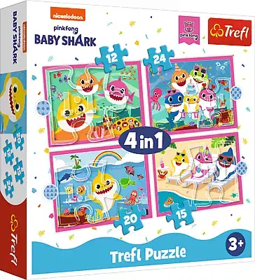 Hračky puzzle TREFL - Puzzle 4v1 - Žraločia rodina / Viacom Baby Shark