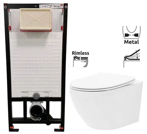 Záchody DEANTE Podstavný rám, pre závesné WC misy bez tlačidla + WC REA Carlo Flat Mini Rimlesss + SEDADLO CST_WC01 X CF1