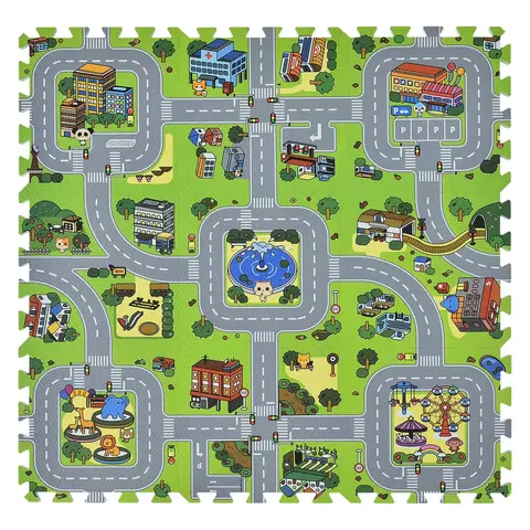 Koše na bielizeň Juskys 9-dielna podložka na hranie vo forme puzzle - ulica