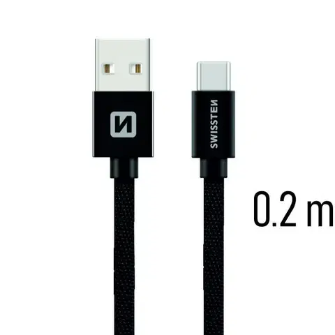 Dáta príslušenstvo Dátový kábel Swissten textilný s USB-C konektorom a podporou rýchlonabíjania, Black 71521101
