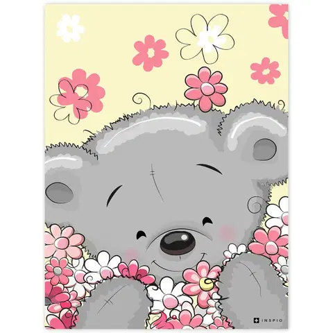 Obrazy do detskej izby Obraz plyšového medvedíka s kvetmi