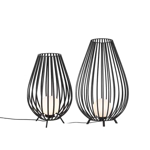Stojace lampy Sada stojacich svietidiel čierna s opálom 110 cm a 70 cm - Angela