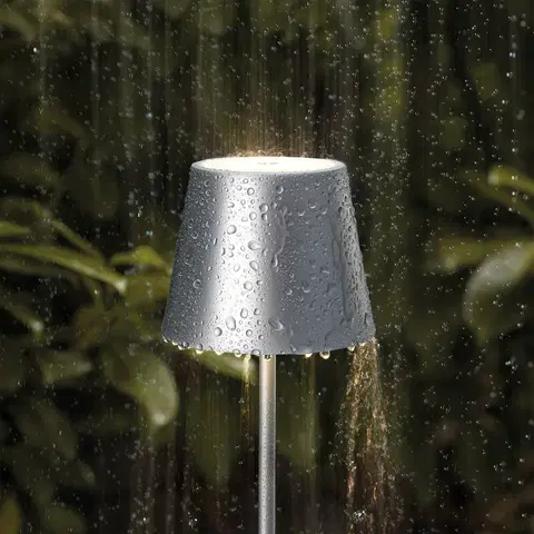 Vonkajšie osvetlenie terasy Sigor LED lampa Nuindie mini s batériou 25 cm strieborná